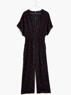 Madewell Black Polka Dot Jacquard Jumpsuit Size M NWT